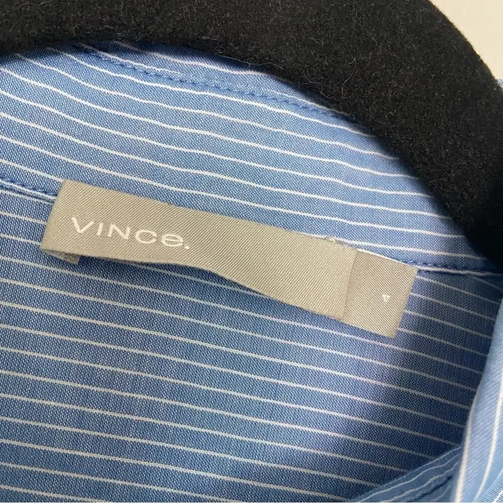Vince Striped Button Up Double Pocket Cotton Blouse
